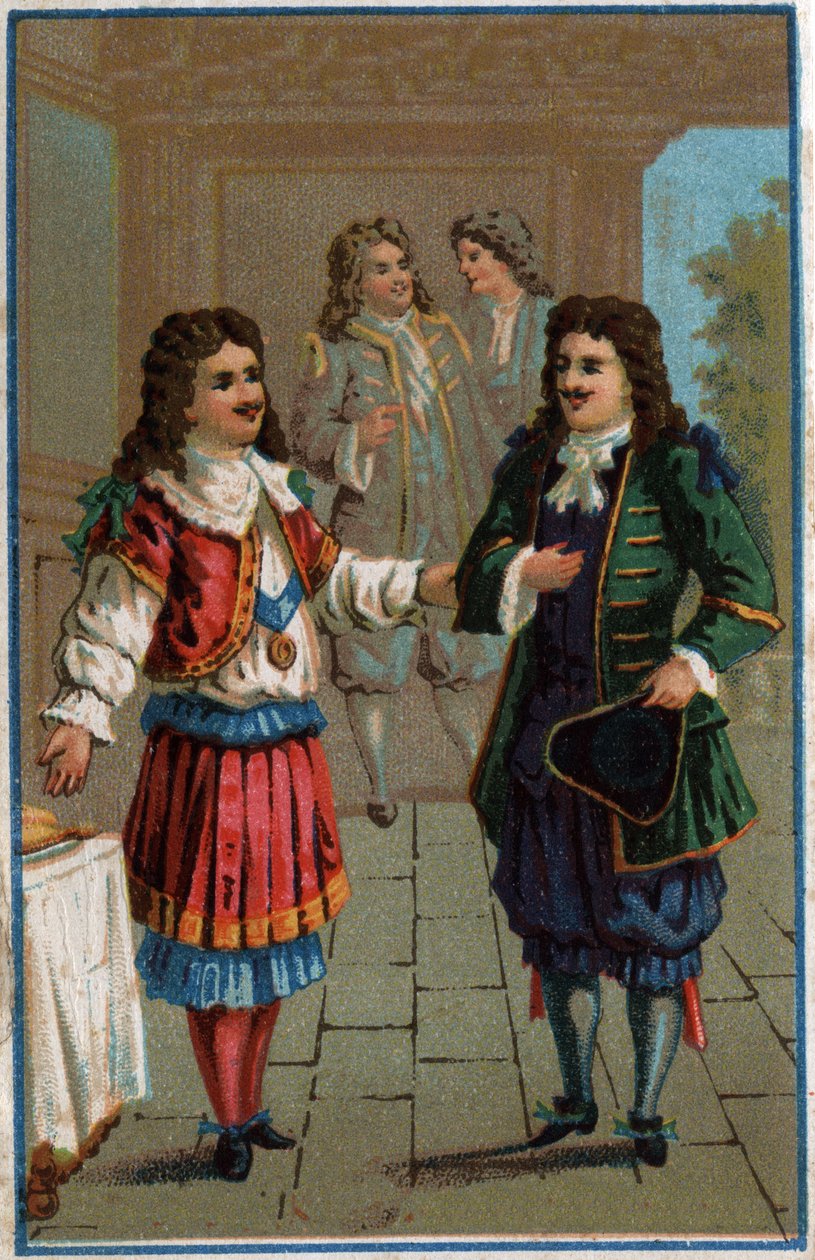 Luís XIV e Moliere": Rei Luís XIV (1638-1715) e João Baptista Poquelin dit Moliere (1622-1673) de Unknown artist