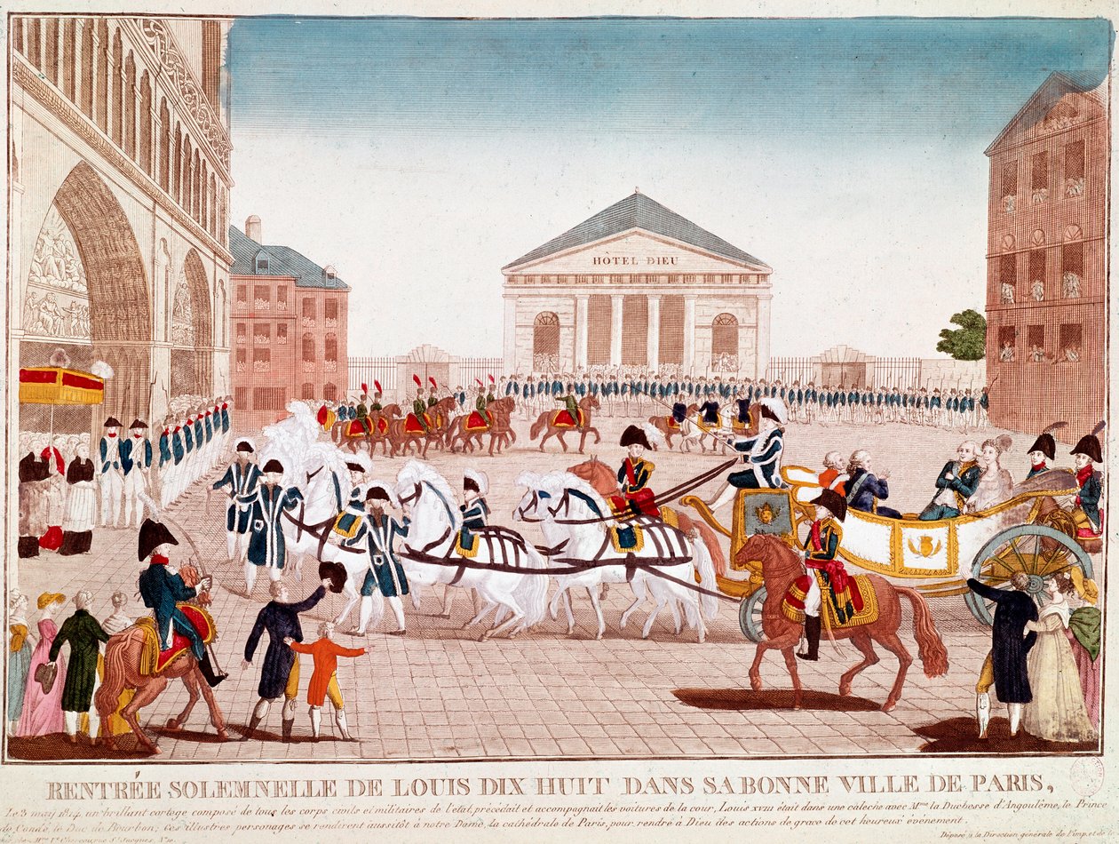 Luís XVIII chegando a Notre Dame, Paris, 3 de Maio de 1814 (gravura) de Unknown artist