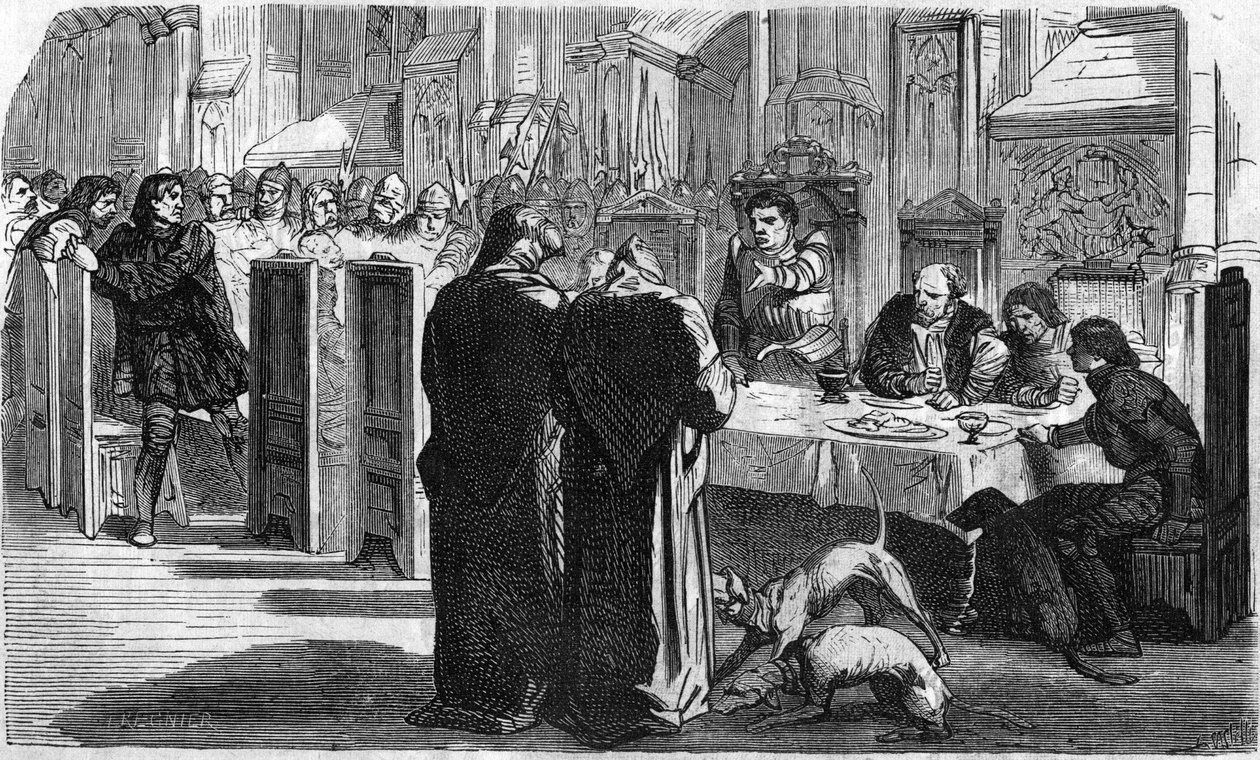 Louis de la Tremoille e seus prisioneiros após a Batalha de Saint-Aubin-du-Cornier (1488). Gravura do século XIX. de Unknown artist