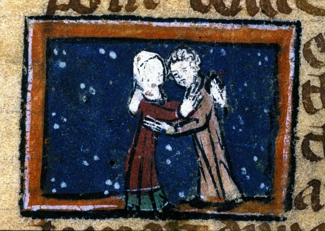 Cena de amor de um manuscrito francês do século XIII. de Unknown artist