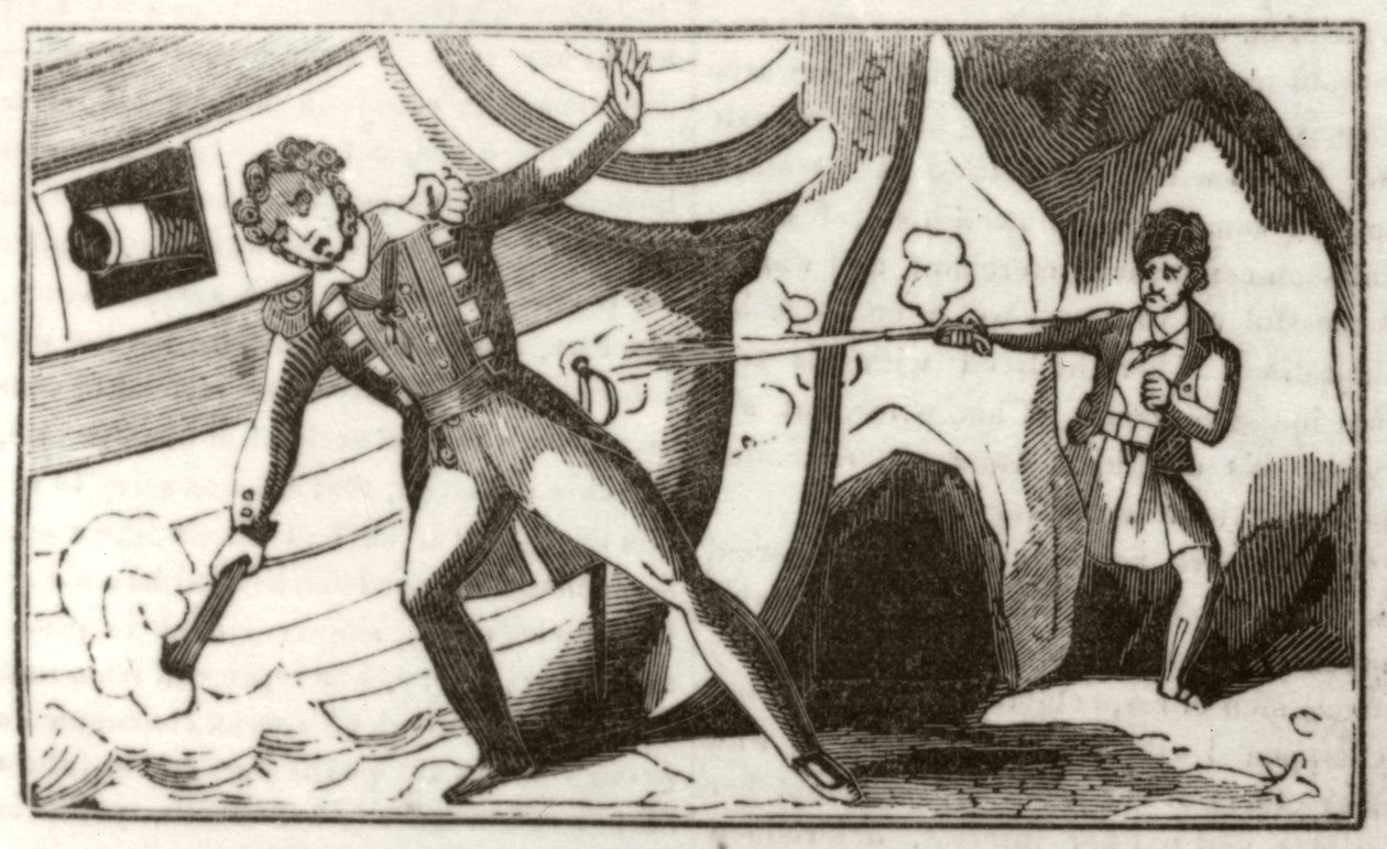 "Lowther disparando contra um capitão inglês, enquanto ele disparava o seu navio", c.1836 de Unknown artist