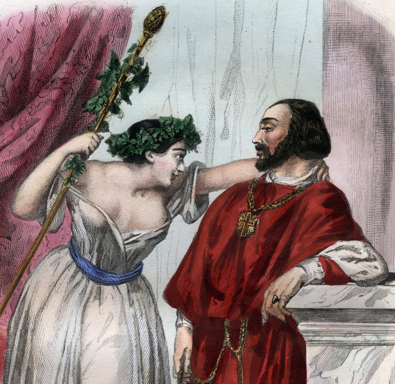 Lucrece Borgia (1480-1519) com seu irmão Cesar Borgia. (Lucrezia e Cesare Borgia). Gravura de 1842 em "Histoire des popes: crimes, assassinatos, envenenamentos, parricídios, adúlteros, incesto... por Maurice Lachatre. Coleção privada. de Unknown artist
