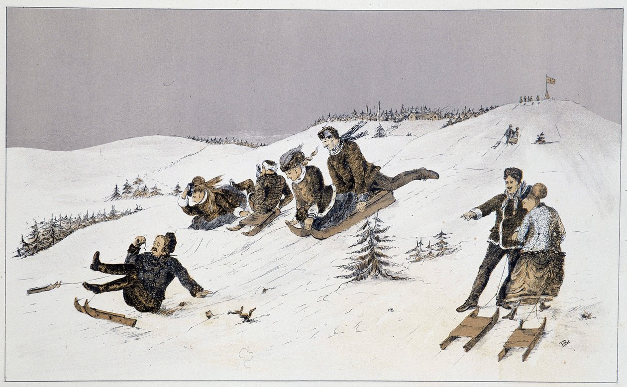 Luge - em "Sketches of canadian sports and pastimes" por Lieut. Henry Buckton Laurence de Unknown artist