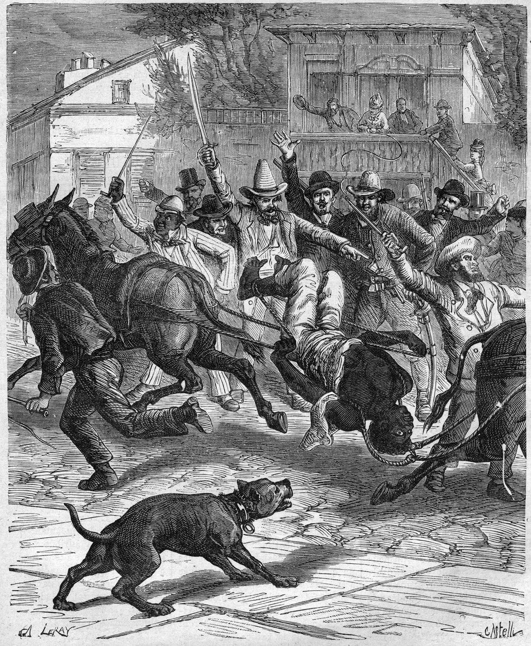 Linchamento de um barbeiro em Osceola em 1887 - Linchamento de um barbeiro em Osceola Missouri, Estados Unidos em 1887 de Unknown artist