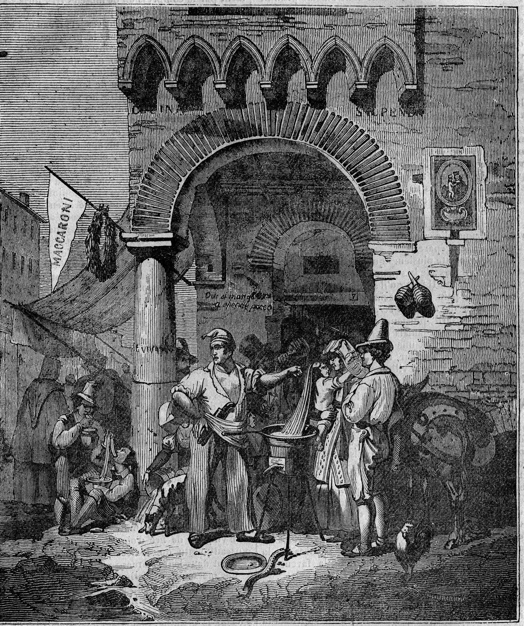 Comerciante de massas Macaroni em Nápoles no século XIX. de Unknown artist