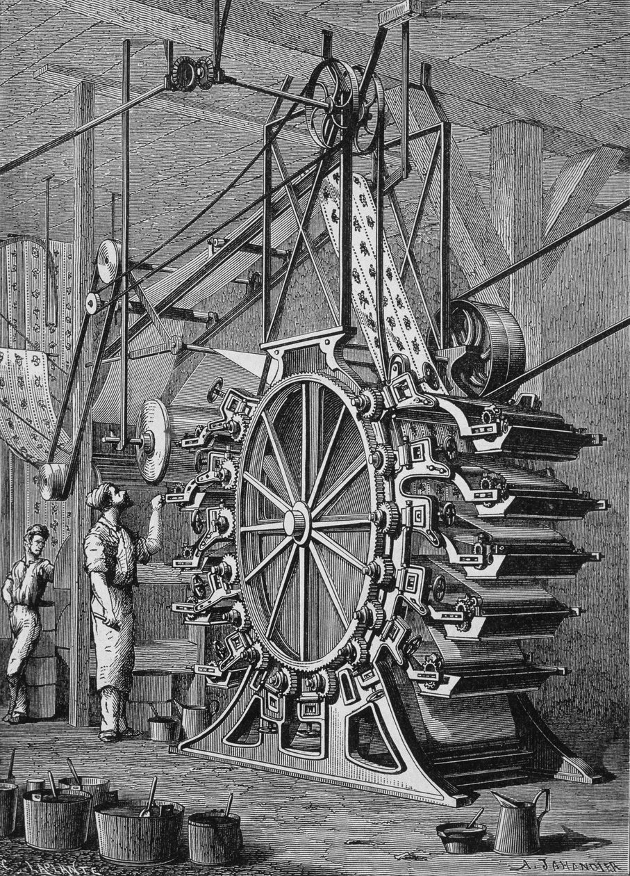 Máquina para imprimir papéis de parede em 10 cores, gravando no século XIX. de Unknown artist