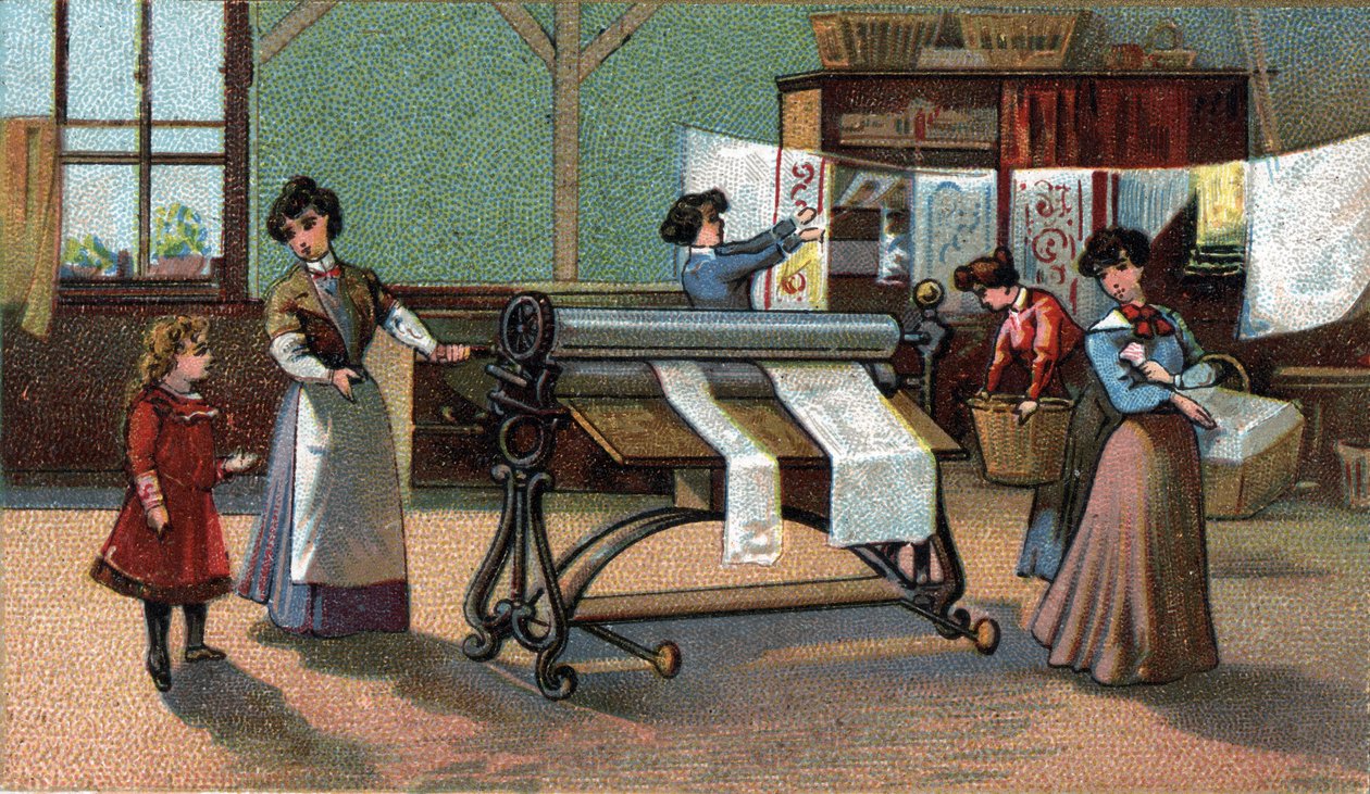 Engomador de máquinas. (engomagem). Cromolitografia do final do século XIX. de Unknown artist