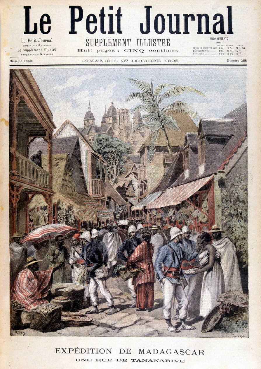 Expedição Madagascar: uma rua em Tananarive - no "Le Petite Journal" de 27/11/1895 de Unknown artist