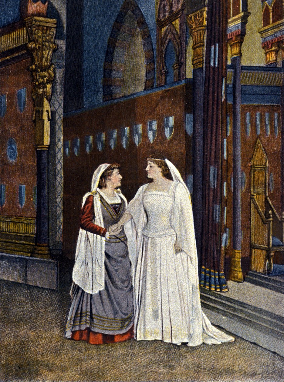 Mademoiselle Hadamard e Mademoiselle Dudlay em "The Cid" de Pierre Corneille (1606 - 1684). Litografia do século XIX. de Unknown artist