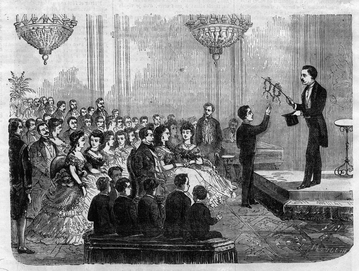 Espectáculo de magia dado por Monsieur Faure Nicolay na presença do Imperador Napoleão III (1808-1873) e do seu filho Príncipe Imperial (1856-1879) em 1870 de Unknown artist