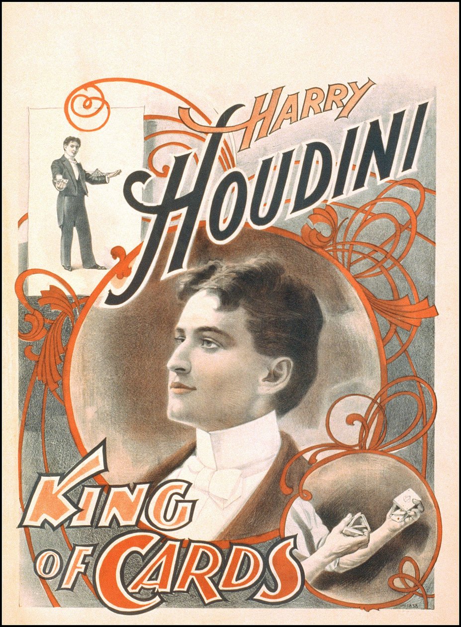 Cartaz do mágico "Harry Houdini, Rei das Cartas". de Unknown artist
