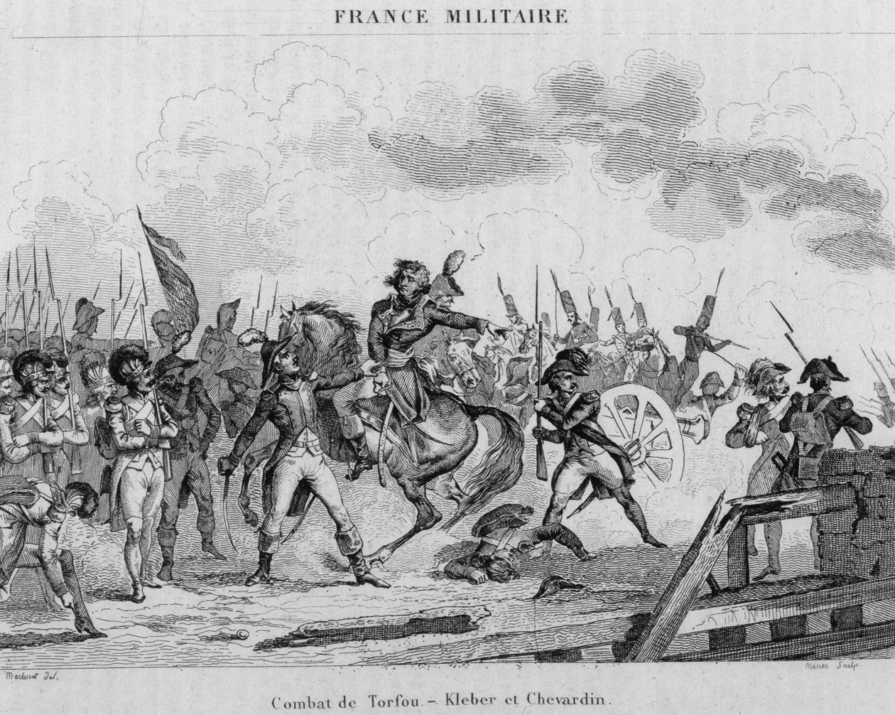 Tropas Mainz lideradas pelo General Kleber e pelo Coronel Shevardin durante a Batalha de Torfou en Vendée de Unknown artist