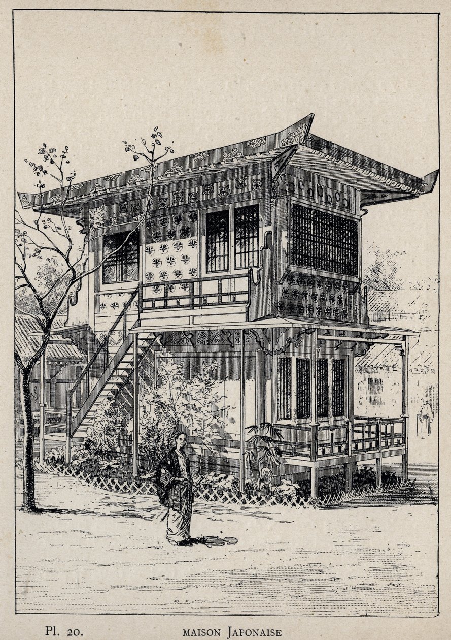 Maison Japonais (casa japonesa) - gravura de 1889 em "Histoire de habitation humaine à l