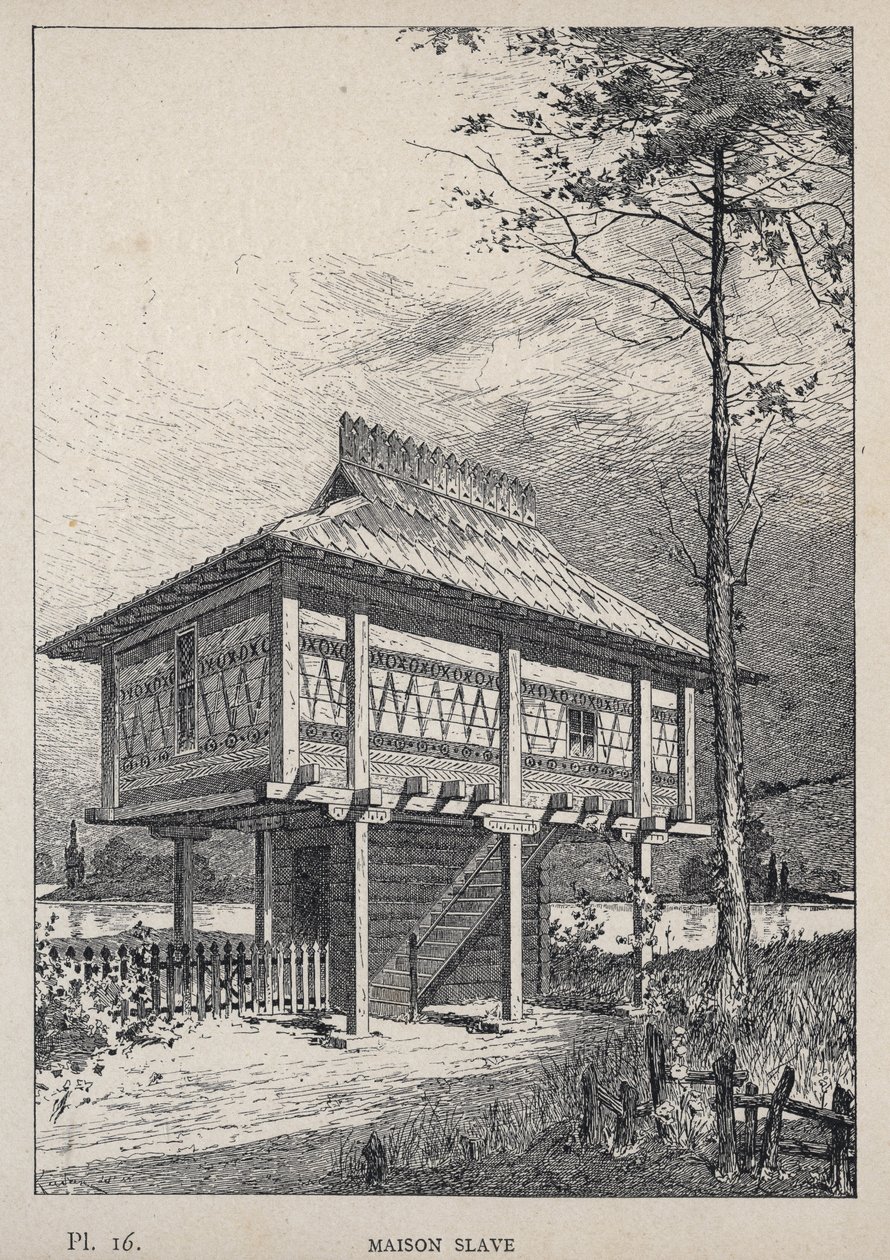 Maison Slave - gravura de 1889 em "Histoire de habitation humaine à l