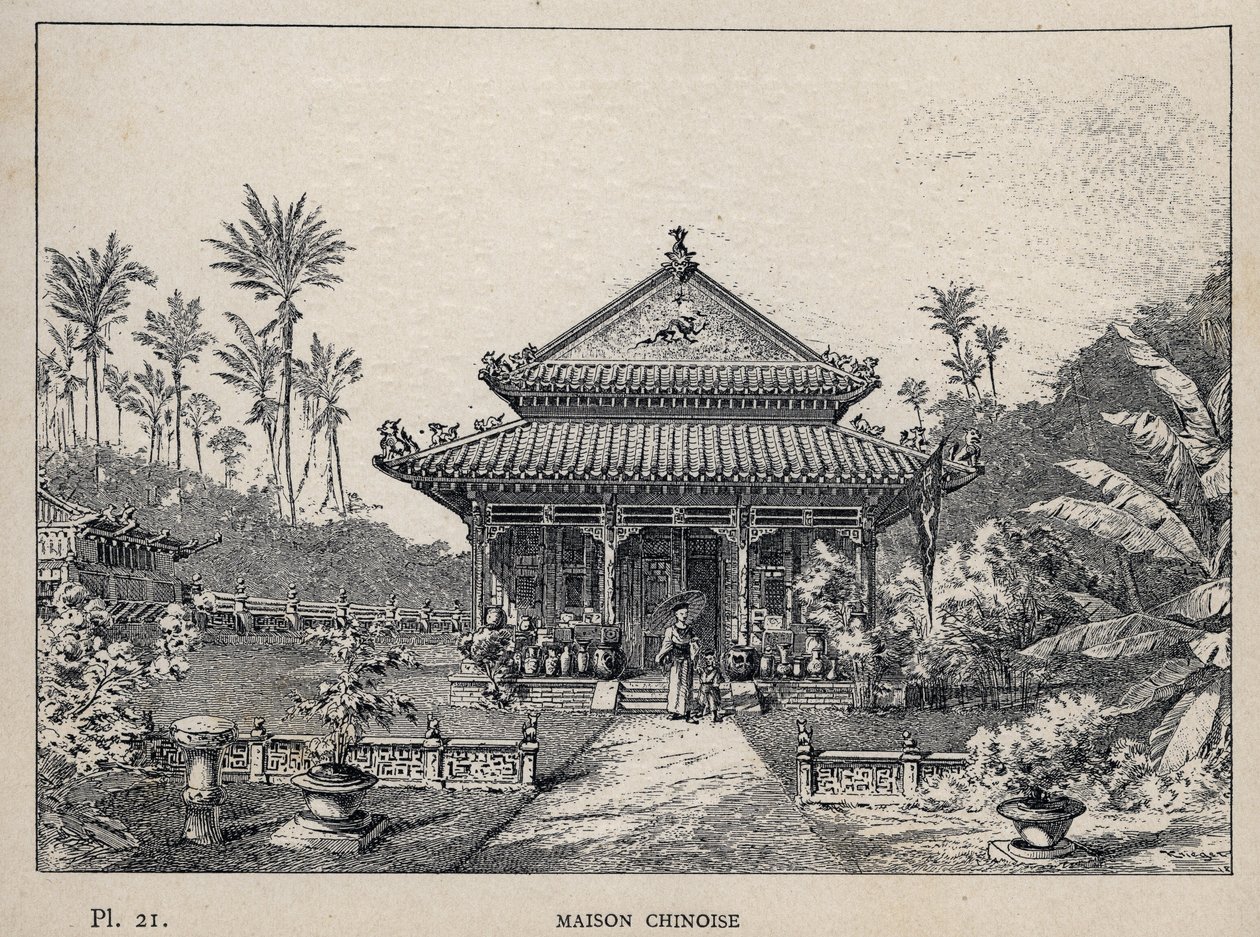 Maison chinoise - (casa chinesa) - gravura de 1889 em "Histoire de habitation humaine à l