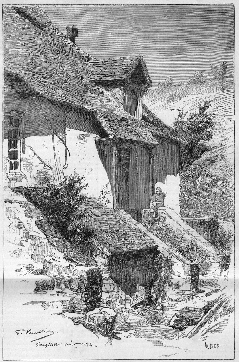 Casa de George Sand (Aurore Dupin, Baronesa Dudevant) (1804-1876), escritora francesa, em Gargilesse (Indre), nas margens do rio Creuse, na França. Gravação em "Le Monde Illustre". de Unknown artist
