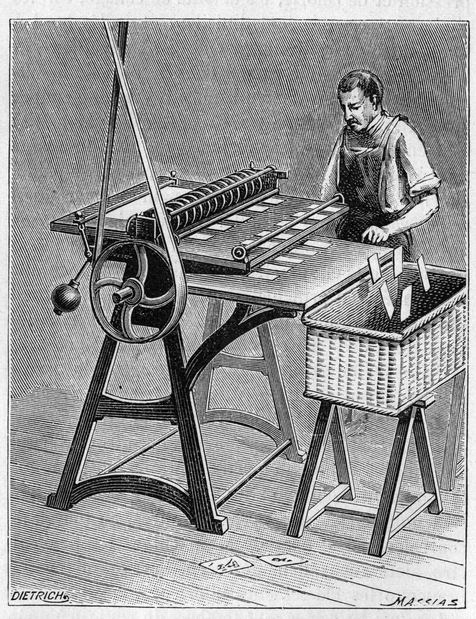 Fazendo cartas para jogar pelos métodos antigos. Decupagem de cartas de jogar. Gravação a partir de 1893. de Unknown artist