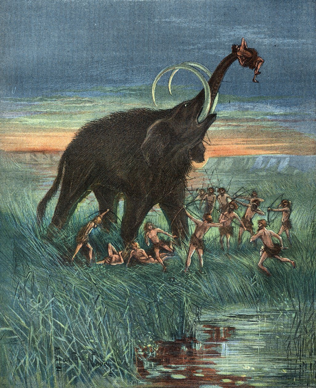 Cena de caça aos mamutes, Idade da Pedra. de Unknown artist