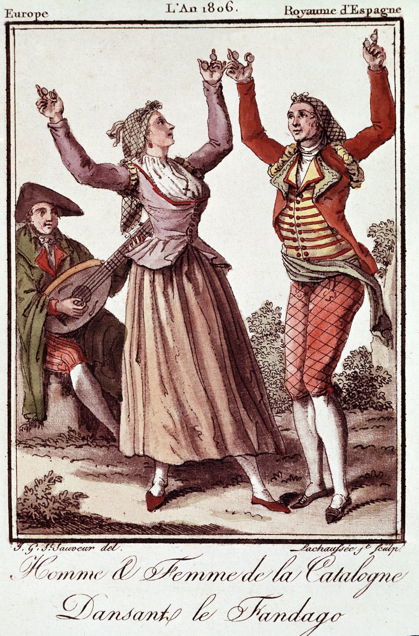 Homem e mulher da Catalunha dançando o Fandango de Unknown artist
