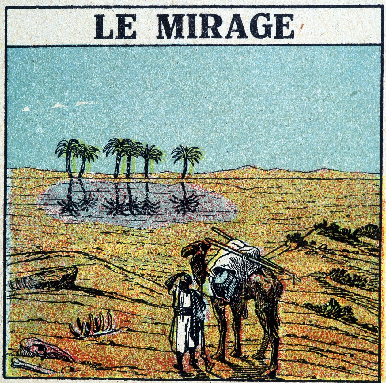 O homem no deserto, com o seu camelo, enfrentando uma miragem. de Unknown artist