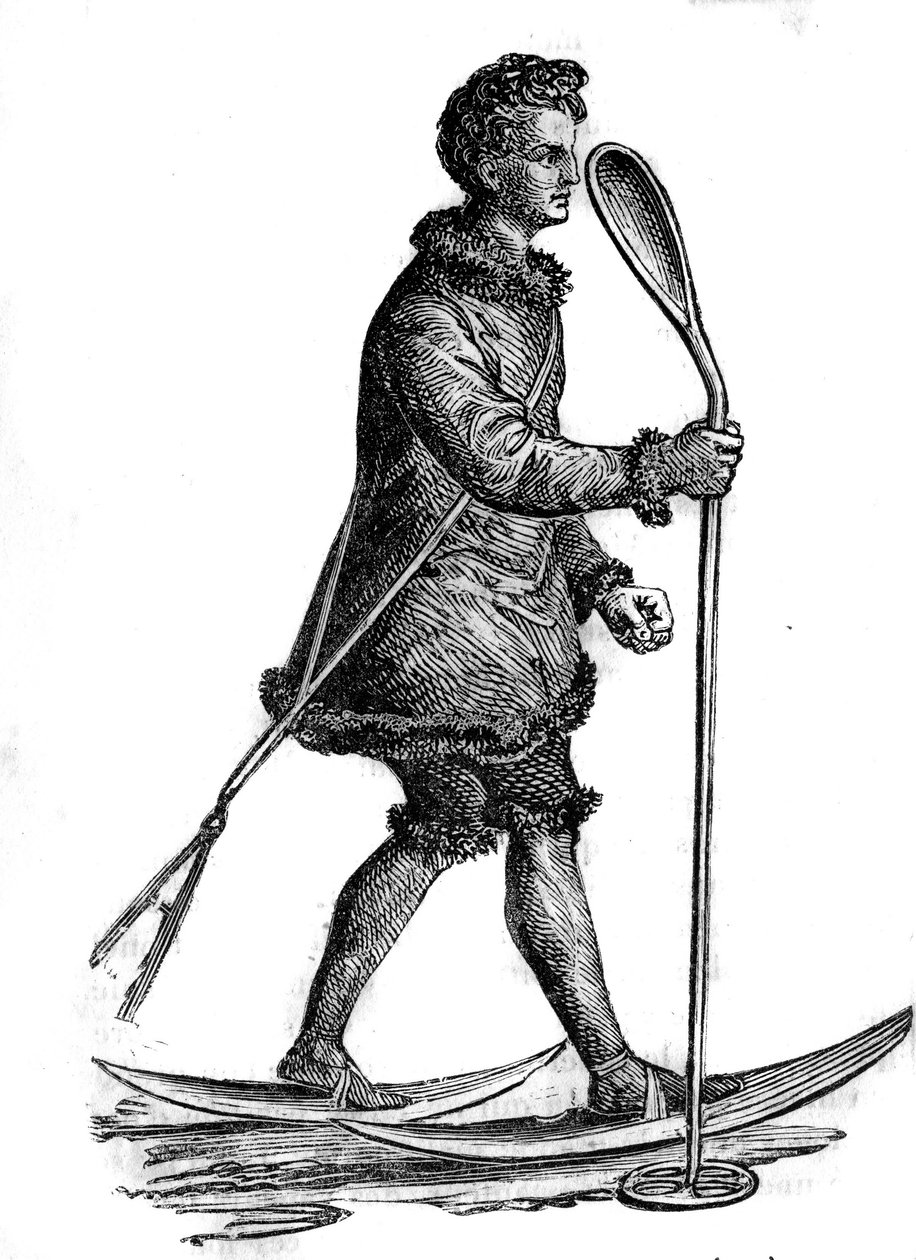 Homem em traje tradicional de khanty (khante ou ostiak) caçando Hermine. Os Khanty são pessoas fino-úgrias que vivem na Sibéria ocidental. de Unknown artist