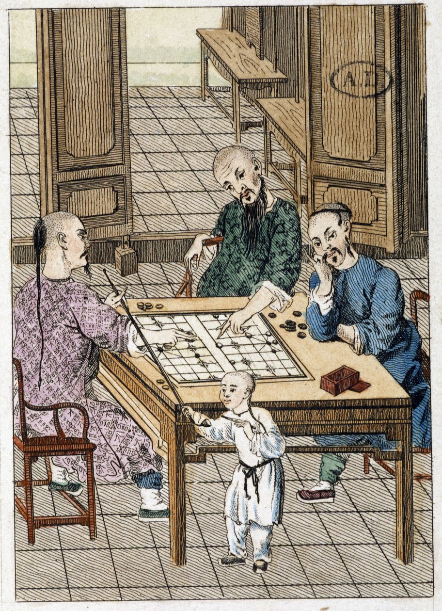 Homem a jogar damas (?) e um homem a fumar - China de Unknown artist