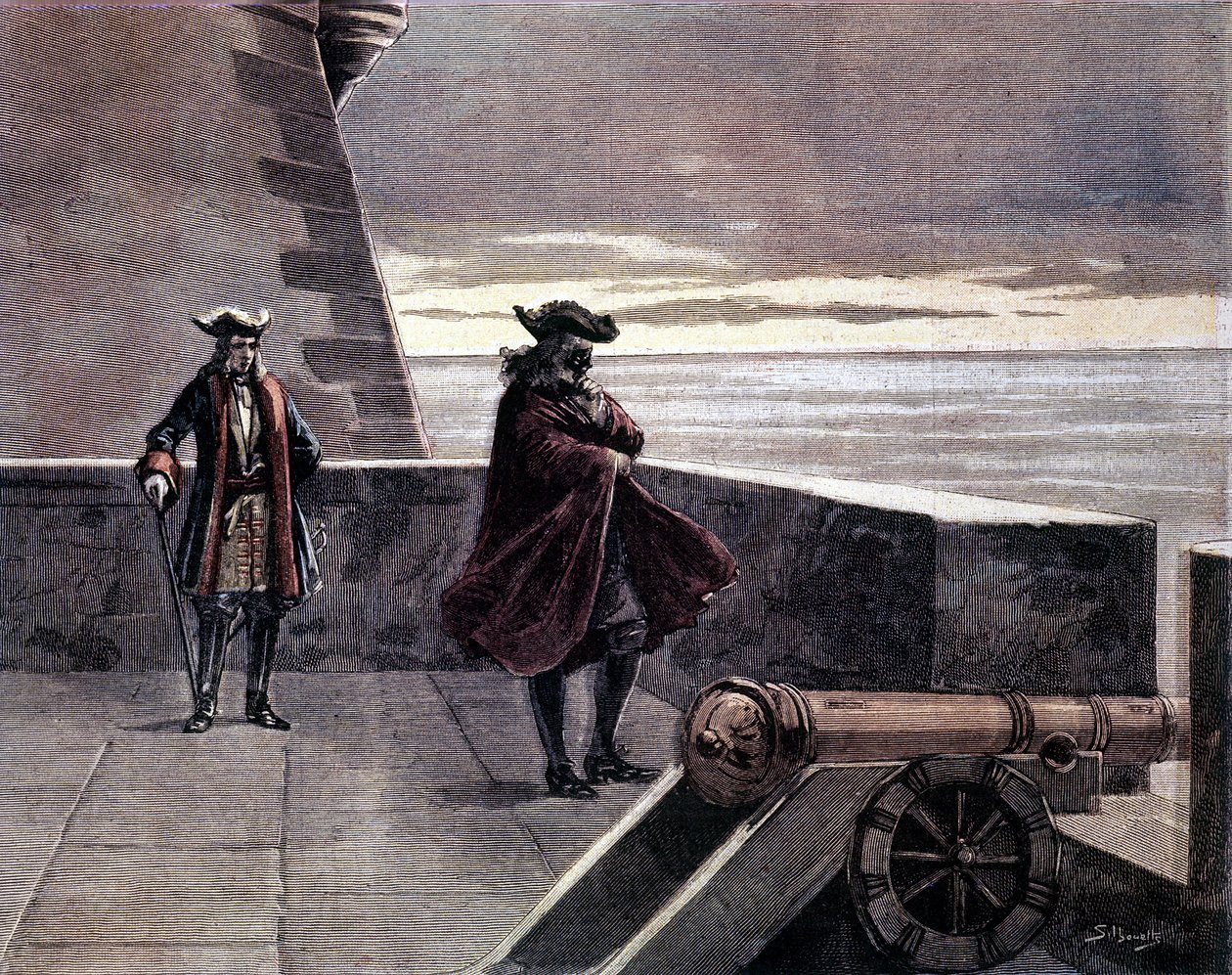 Homem com máscara de ferro na sua torre. Gravura do século XIX. de Unknown artist