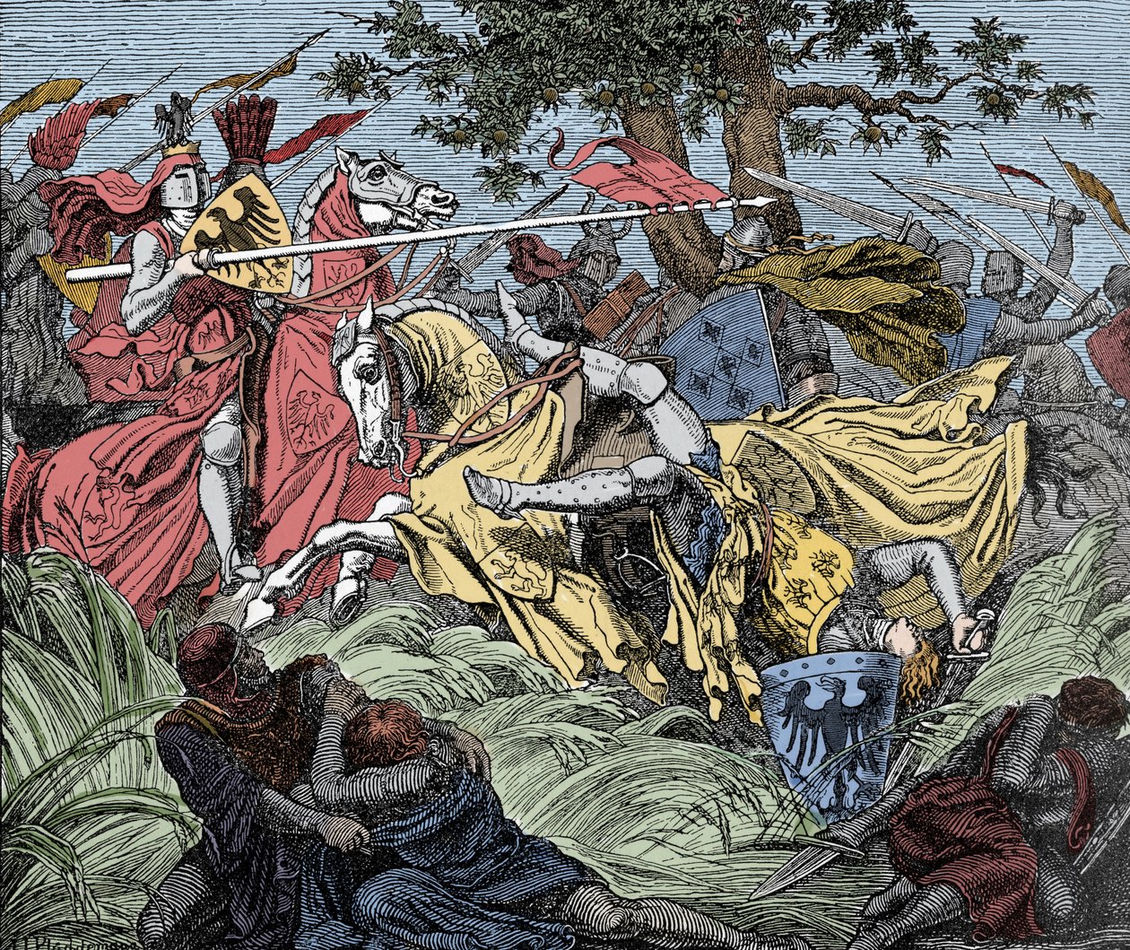 Manfred Morto em Batalha - Batalha dos Beneméritos (26 de Fevereiro de 1266): a morte de Manfred I (de Hohenstaufen de Unknown artist