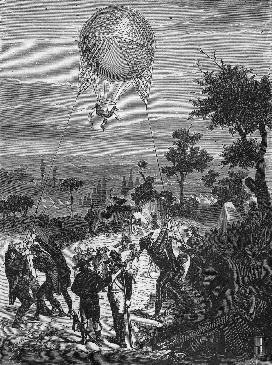 Manobra de um aerostato cativo usado no exército da República. No "Album de la science", Éditions Jouvet de Unknown artist