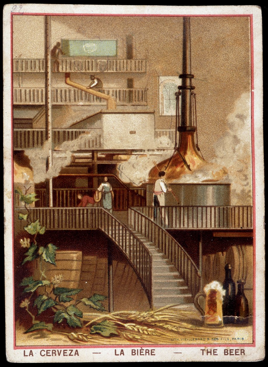 A fabricação da cerveja no século 119": Cervejaria - Cromolitografia sd. Século XIX. de Unknown artist