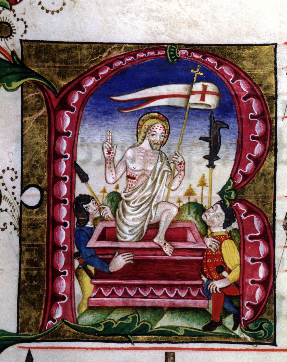 Manuscrito de uma canção litúrgica. Miniatura representando a ressurreição. Século XV. Igreja da Virgem Coroada de Lodi. de Unknown artist