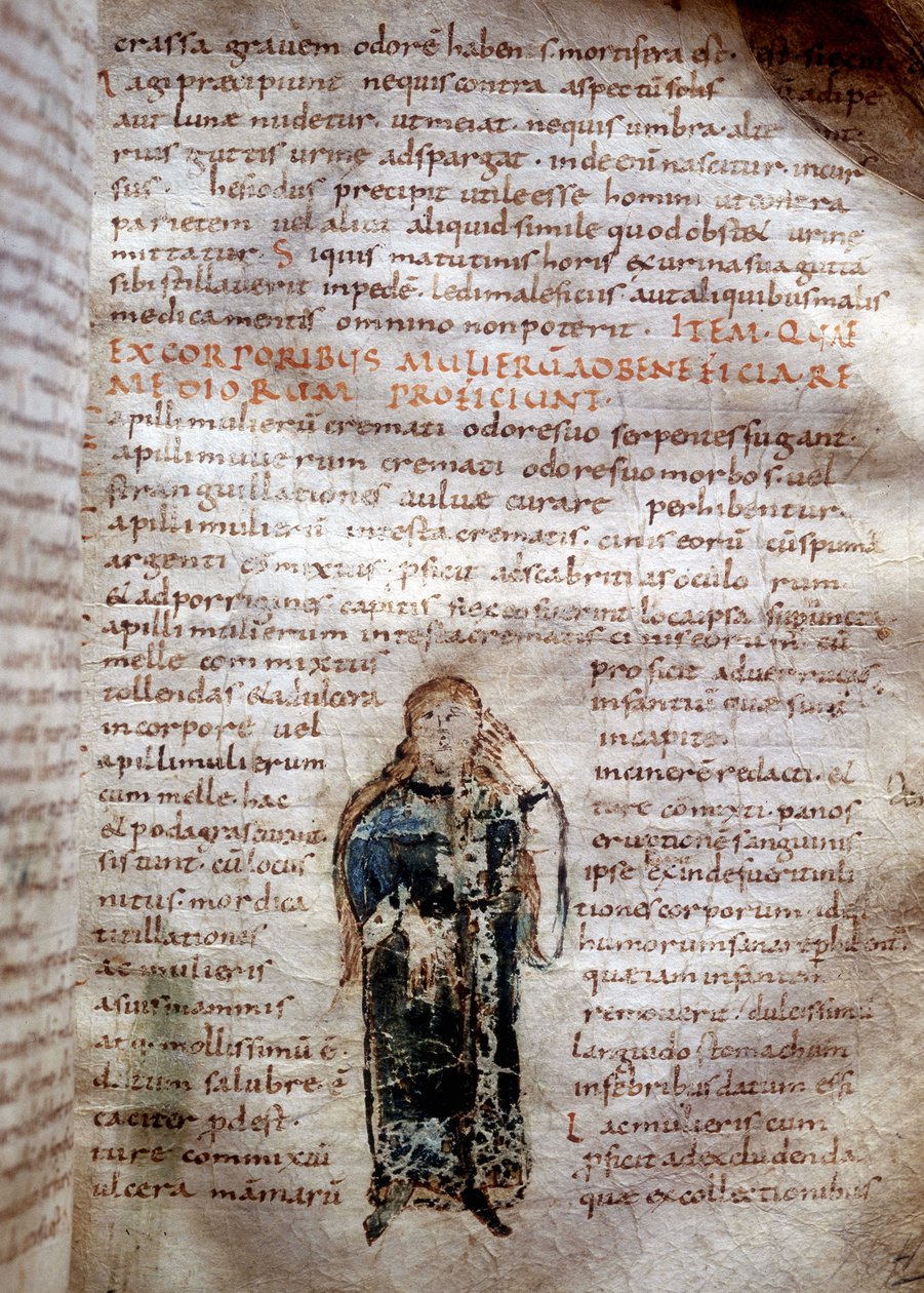 Página de manuscrito de "De simplicibus medicamentis" de Claude Galien (Klaudios Galenos ou Claudio Galeno ou Claudius Galenus ou Galen, v. 131 - v. 201). Século VIII ou IX. Governativa de Lucca. de Unknown artist