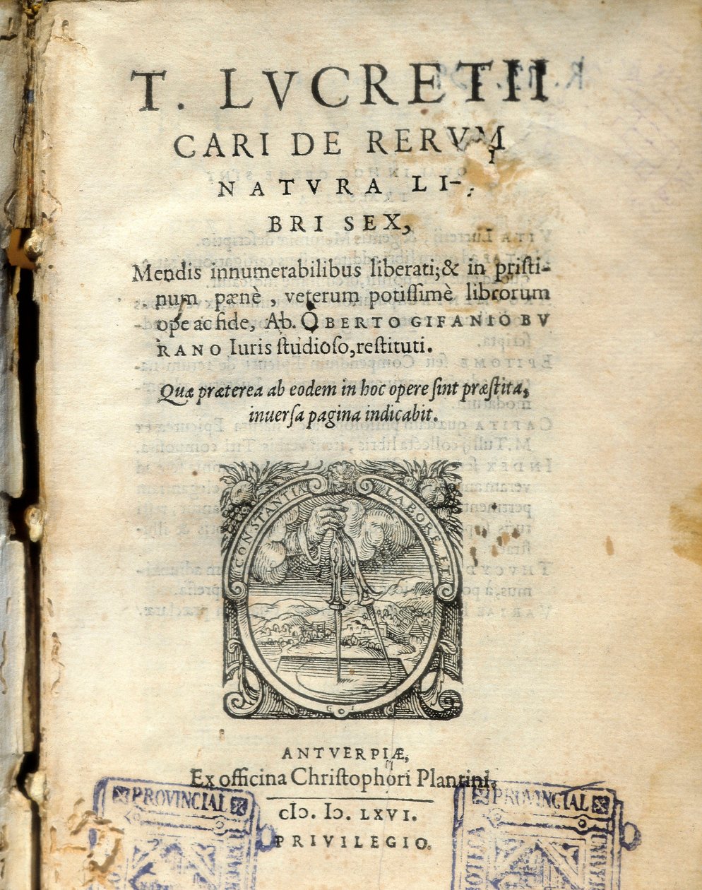 Página manuscrita do volume 6 de "" De natura rerum "" (Da natureza) do filósofo latino Lucrece (Titus Lucretius Carus) (98-55 AC) 1564 de Unknown artist