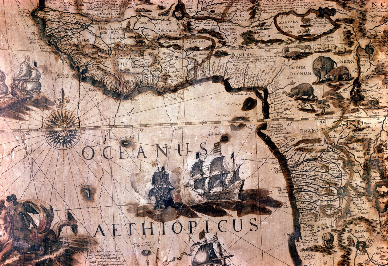 Mapa de África: detalhe representando o Golfo de Benin com a ilha de Santa Helena. Século XVII Roma Sociedade Geográfica Italiana de Unknown artist