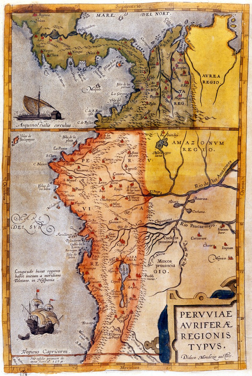 Mapa da Colômbia e do Peru. 1590. de Unknown artist