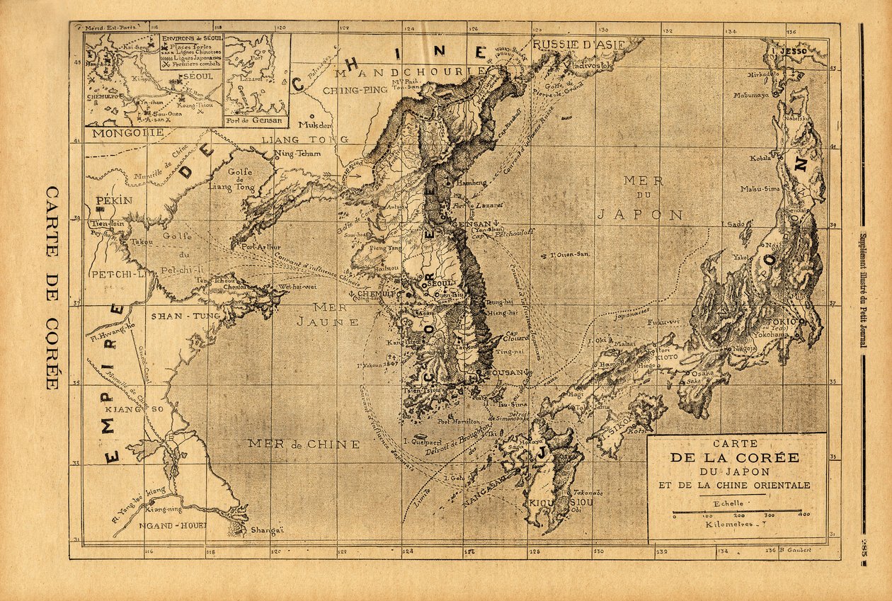 Mapa da Coreia, Japão e China Oriental. Gravura no "Le petit journal" 3/09/1894. Coleção da Selva. de Unknown artist