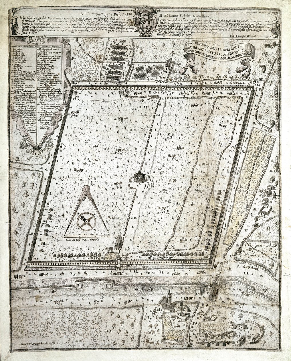 Mapa do lazaret de Milão durante a Grande Peste de Milão em 1630 (Sorteio de Unknown artist