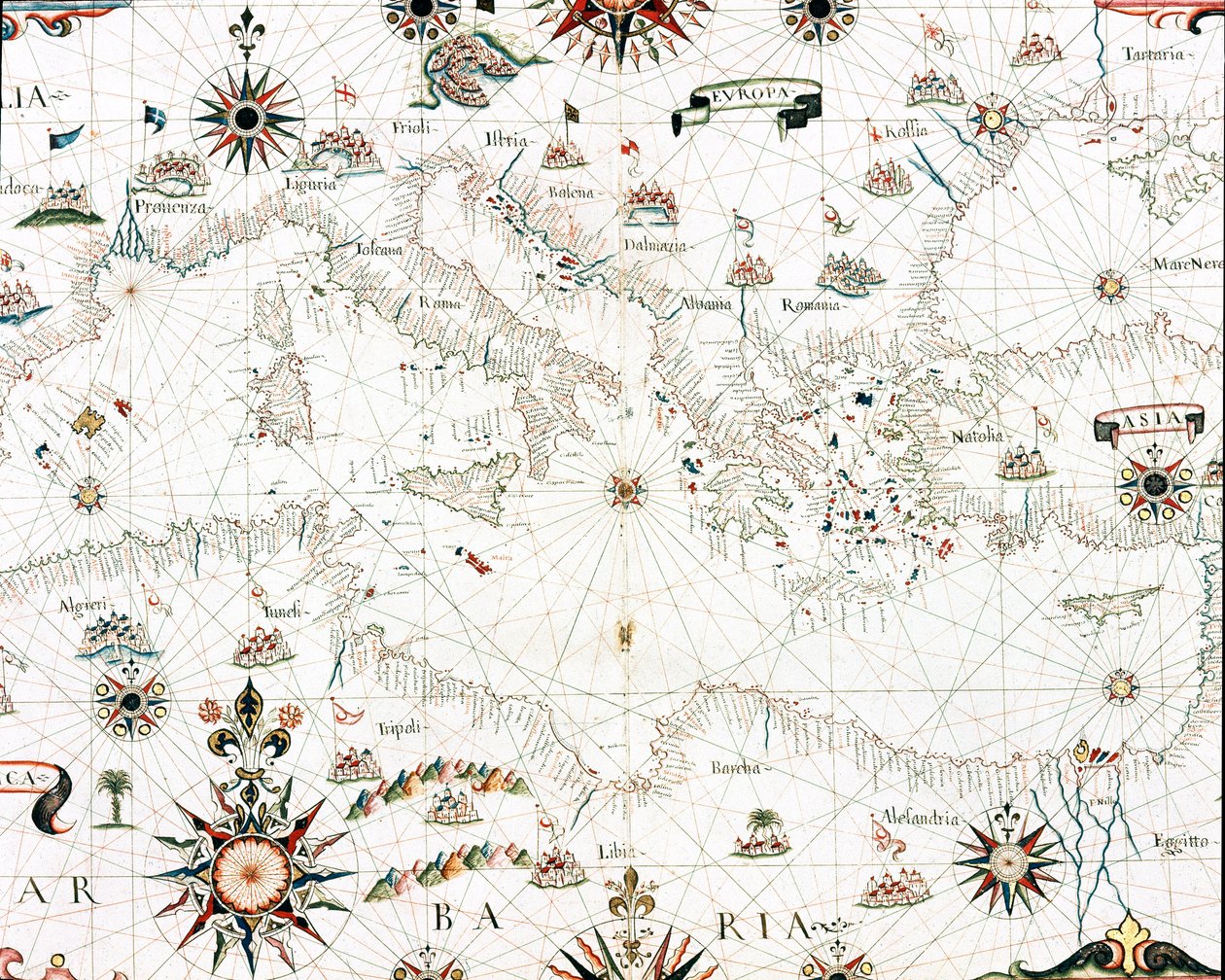 Mapa do Mar Mediterrâneo e da costa (Detalhe do portulano de Castellini de Unknown artist