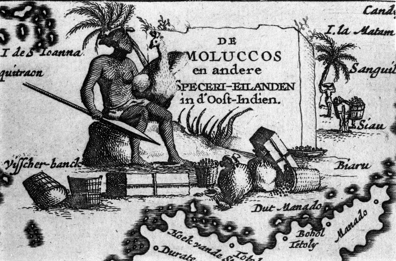 Mapa do Arquipélago Molucca no leste da Indonésia. Mapa geográfico retirado de "Maps des Itineraires et voyages modernes", de Pierre Vandier. Século XVII de Unknown artist
