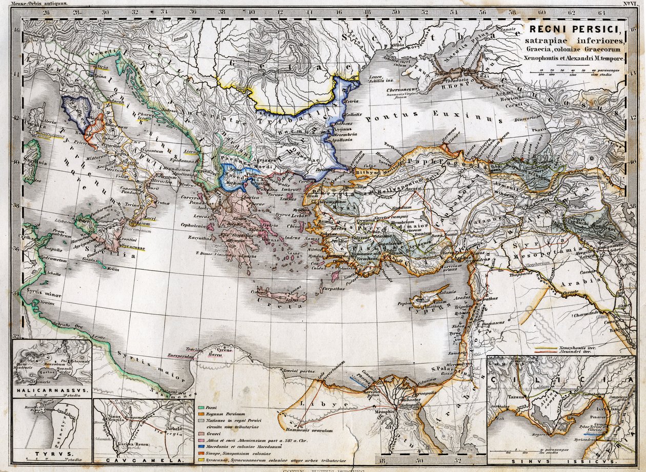 Mapa do Império Persa durante o reinado de Alexandre O Grande. Atlas de 1865. de Unknown artist