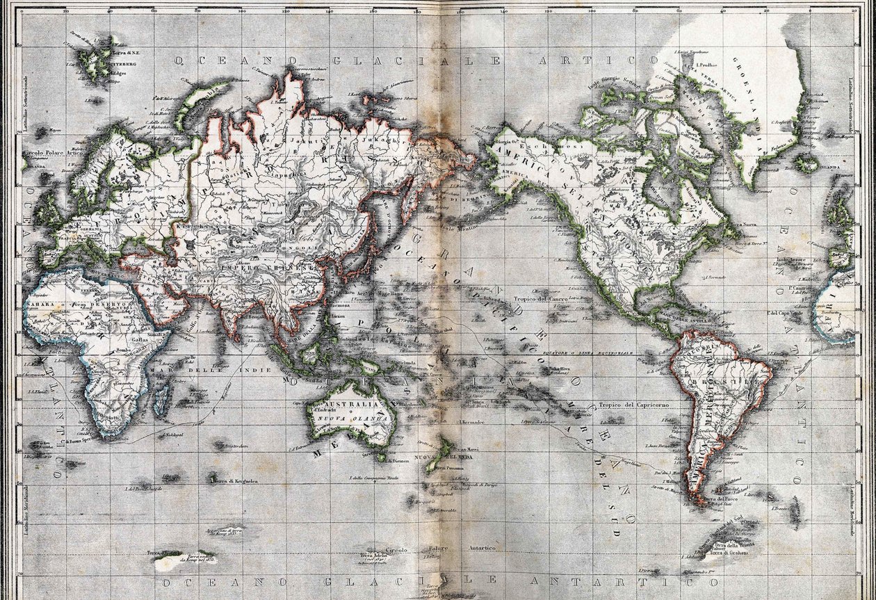 Mapa do mundo. Itália. Gravura sd. meados do século XIX. de Unknown artist