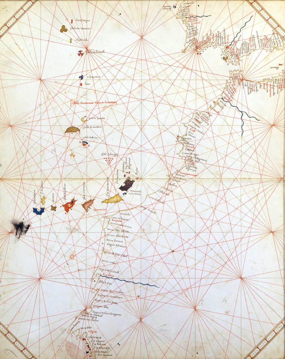 Mapa mostrando Gibraltar, Marrocos e as Ilhas Canárias. Portulan do século XV. de Unknown artist