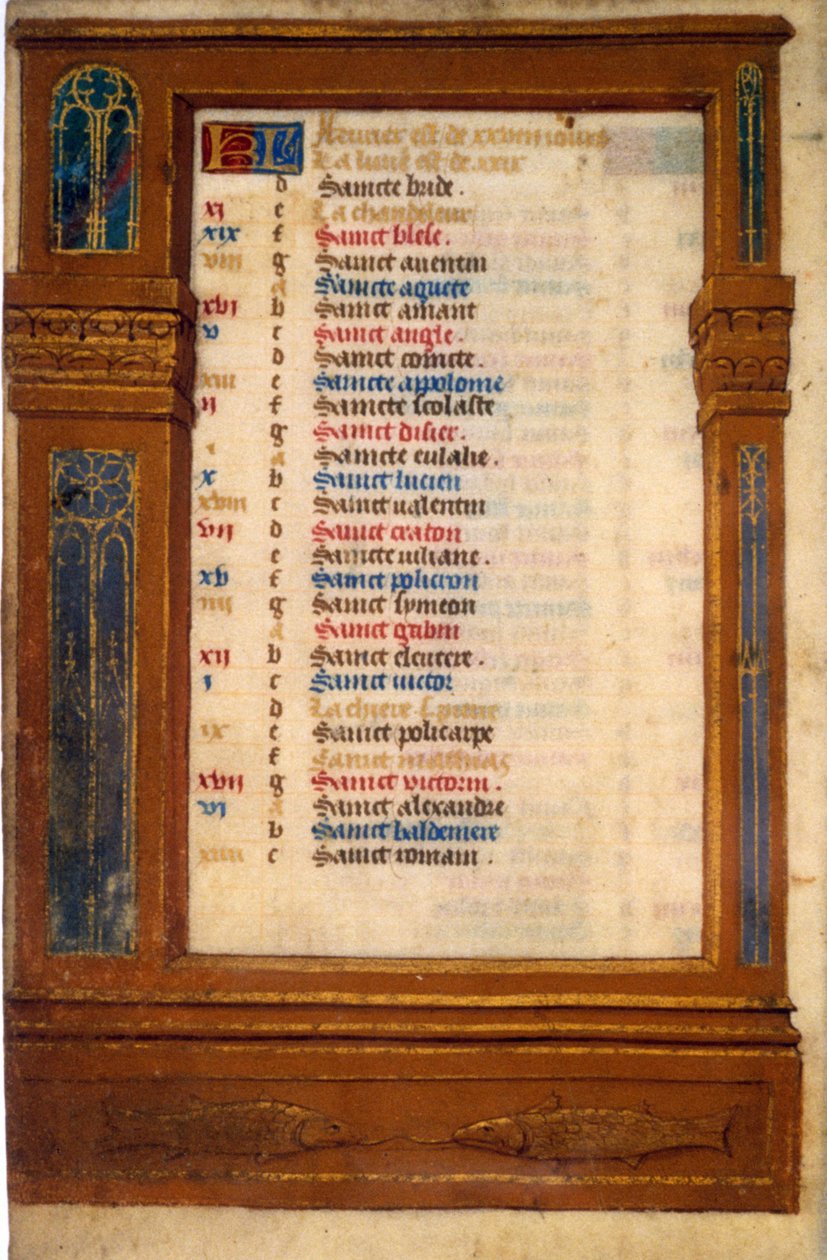 Calendário de março com o signo de Poisson - Miniatura da Idade Média de Unknown artist