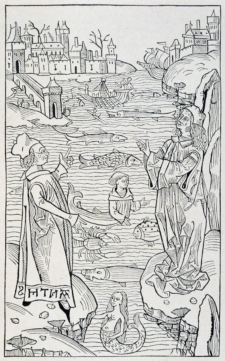 Animais marinhos e monstros - página de rosto do capítulo "De Piscibus" de "Hortus Sanitatis", edição de Mainz do ano 1491 de Unknown artist