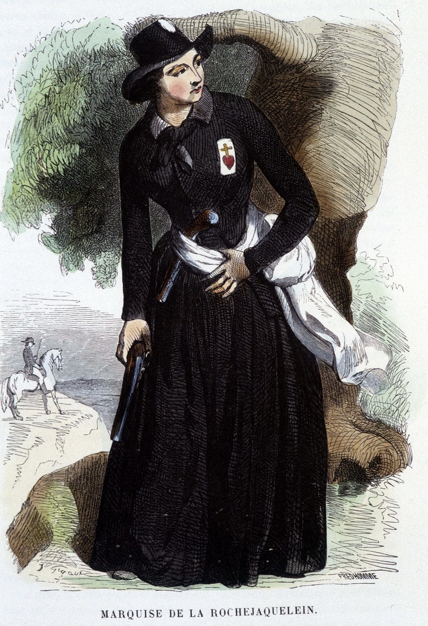 Marquise de La Rochejaquelein (ou La Rochejacquelein) (1772 - 1857) (sobre o peito a insígnia dos Vendéens), gravura do século XIX de Unknown artist