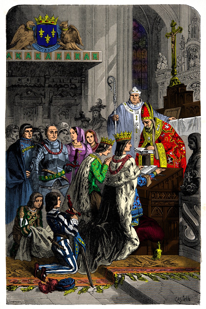 Casamento entre Carlos VIII (1470-1498) e Ana de Bretanha (1477-1514) em 13 de Dezembro de 1491 no castelo de langeais, gravura do século XIX. de Unknown artist