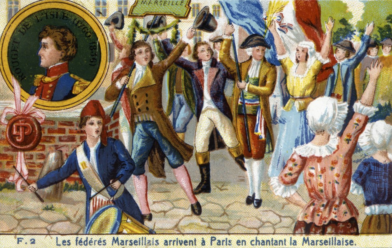 Os Federados de Marselha chegam a Paris cantando Marselhesa - chromo, final do século XIX de Unknown artist