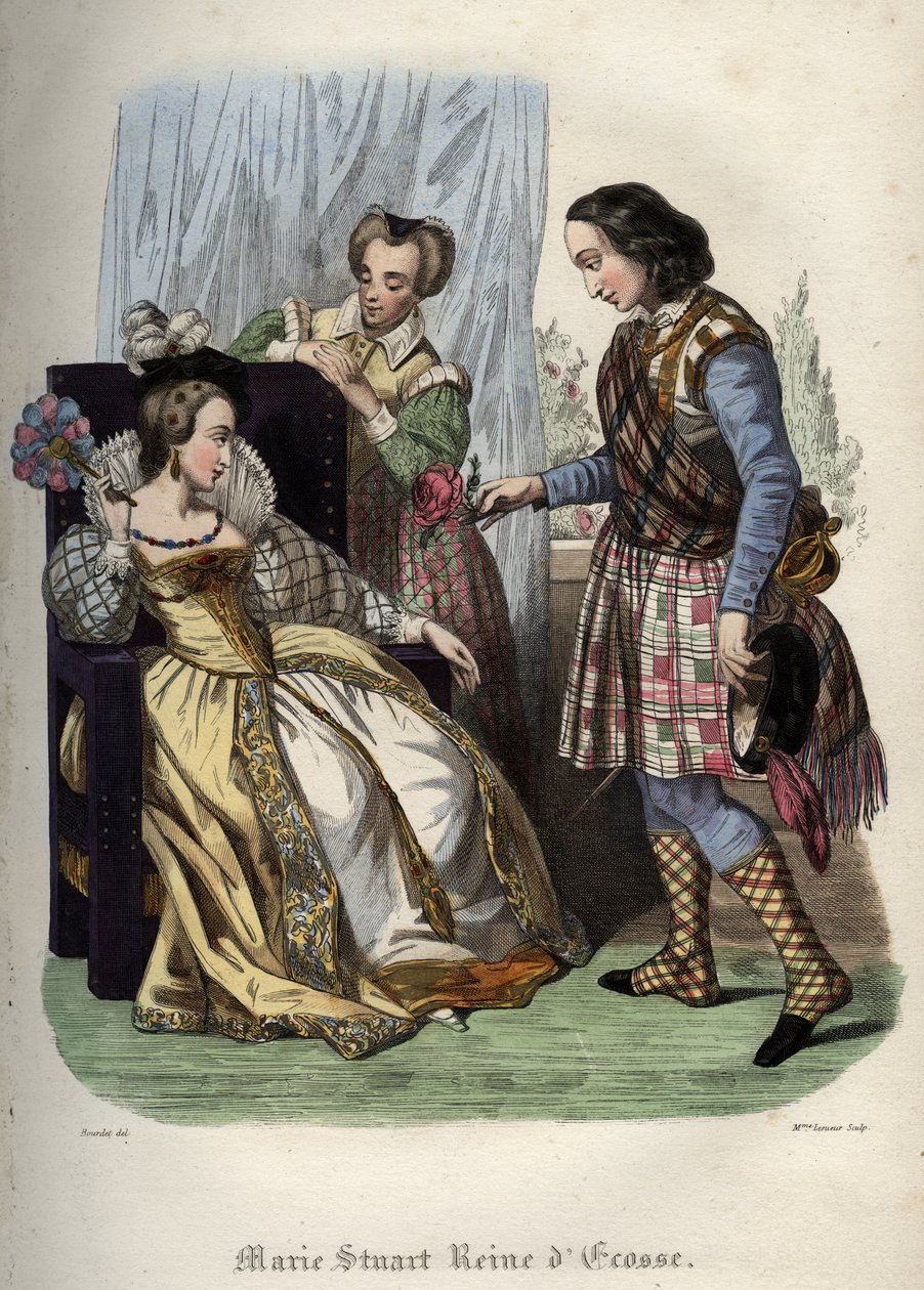 Mary, Queen of Scotland (Mary I of Scotland) (Marie Iere Stuart) (1542-1587). Gravura de 1842 em "Histoire des popes" de Maurice Lachatre. Coleção privada. de Unknown artist
