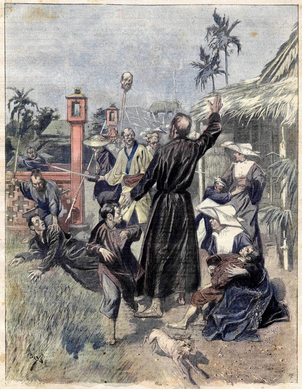 Massacre dos cristãos na China em 1893, baseado na aquarela de M. de Parys para Le soleil du dimanche. Outubro de 1893 de Unknown artist