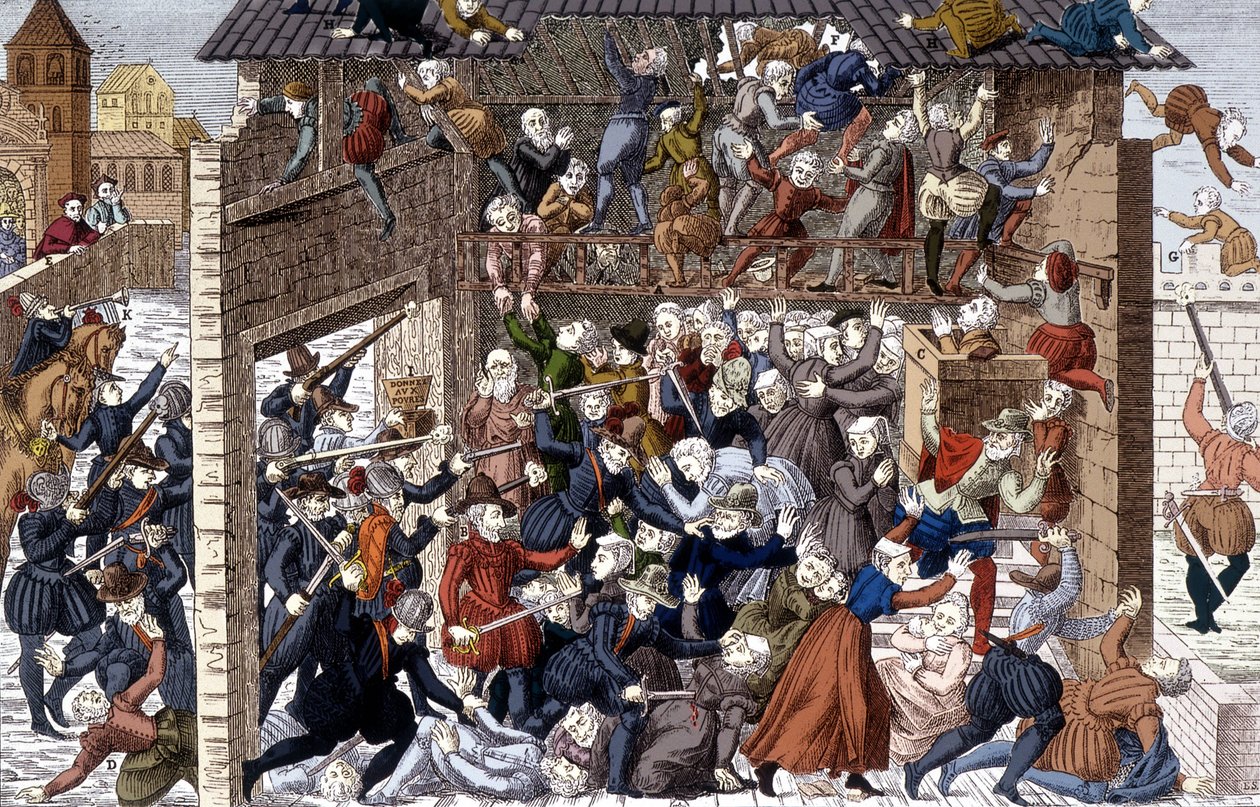 Massacre de Wassy (Vassy) em 1 de Março de 1562 sob François I de Lorena, 2º Duque de Guise (1519 - 1563). de Unknown artist